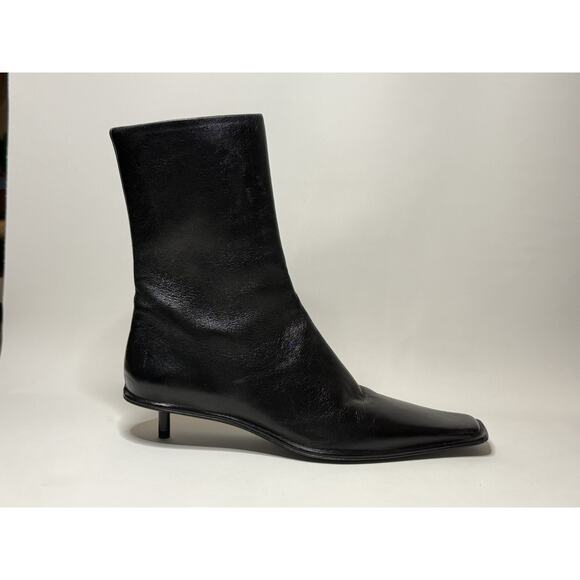 Jil Sander Black Leather Square Toe Kitten Heel Ankle Boots EU 36 US 6 $1530 NEW - Picture 1 of 9